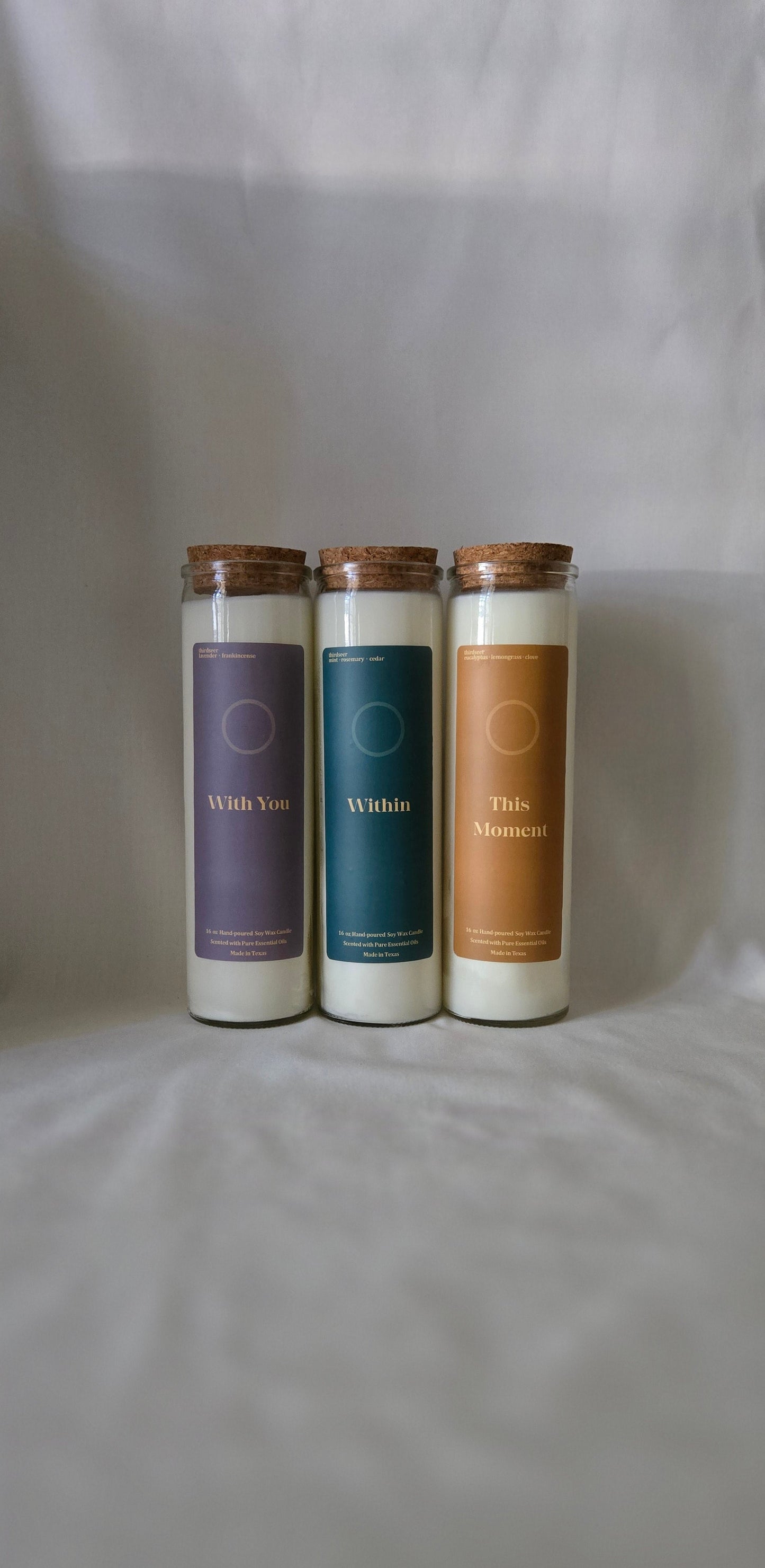 The First Light Collection · Set of 3 Non-Toxic Essential Oil Scented Prayer Candles